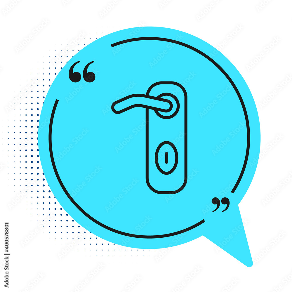 Black line Door handle icon isolated on white background. Door lock sign. Blue speech bubble symbol. Vector.