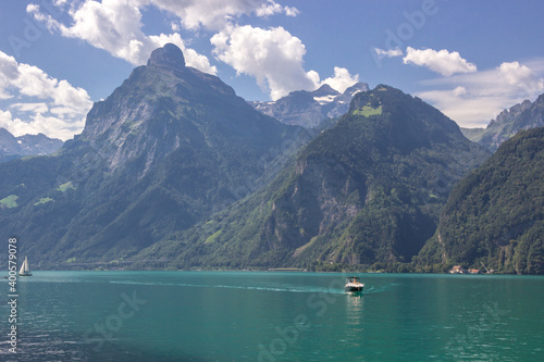 sunny day in Sisikon at Lake Uri in the Swiss Alps © tmag