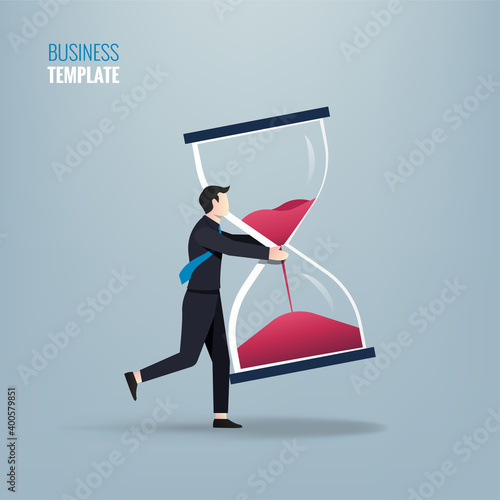 Businessman holding hourglass concept. Business symbol vector illustration