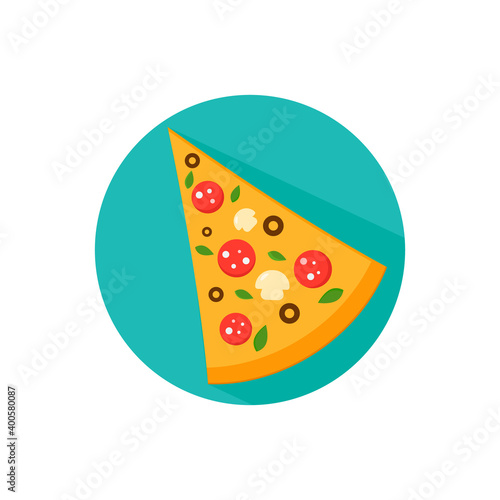 Pizza flat icon with long shadow isolated on background.
