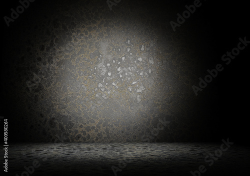 Shiny and old stains on aged wall and floor interesting eye cathing background with great textures front view 3d rendering photo