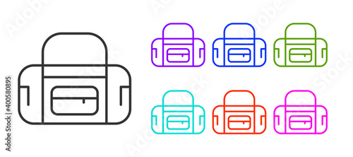 Black line Sport bag icon isolated on white background. Set icons colorful. Vector.