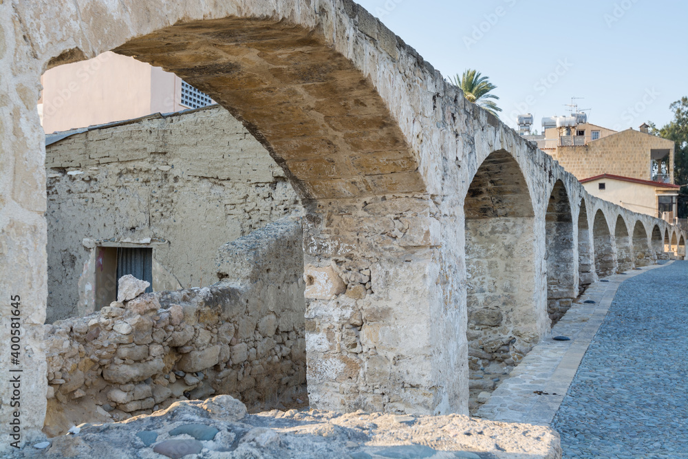  Ruins of Nicosia old aqueduct  with arches in Nicosia Cyprus