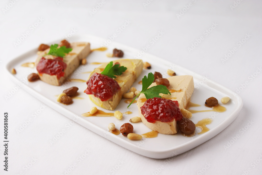 Foie gras with jam on the plate Foie gras with jam on the plate