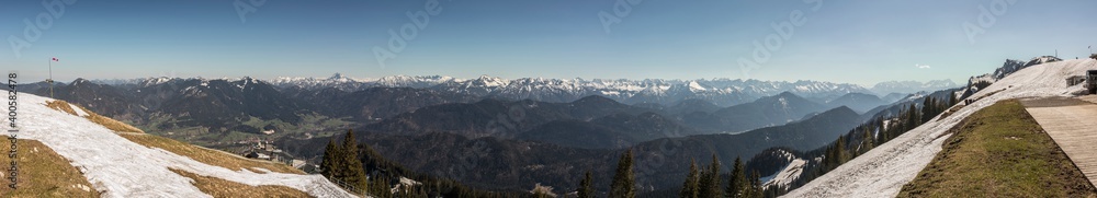Mountain view panorama from Brauneck mountain in Bavaria, Germany