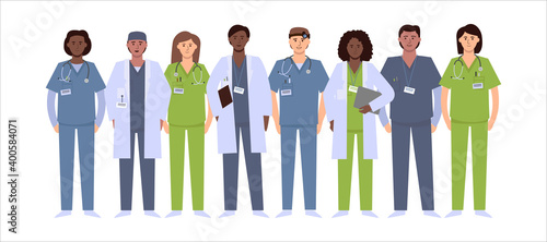 A diverse group of medical professionals. Nurse, doctor, caregiver, surgeon, physician.