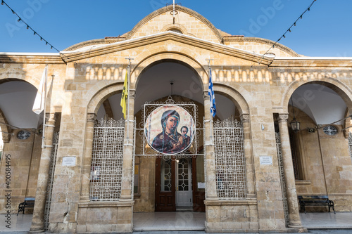 Panayia Phaneromenis Church in Nicosia of Cyprus. An old Greek orthodox church stands proud in the heart of Nicosia among the cafes, restaurants and other shops photo