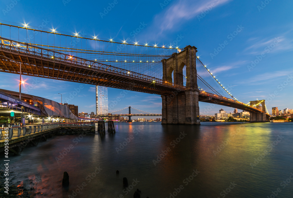 Brooklyn Bridge at sunset view. New York.