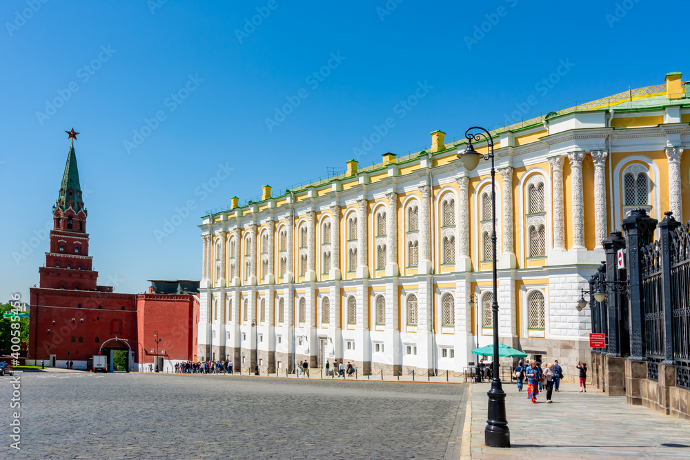 Borovitskaya Tower and Kremlin Armoury museum, Moscow, Russia