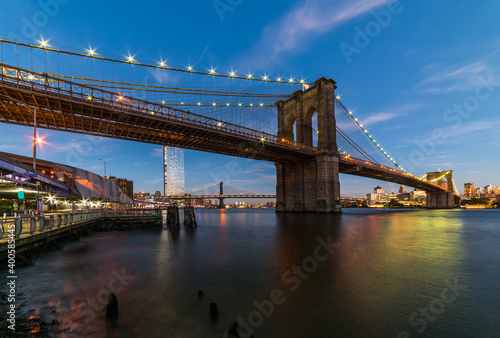 Brooklyn Bridge at sunset view. New York.