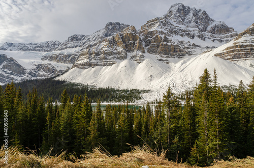 Crowfoot glacier in winter season along the Icefields Parkway in Banff National Park, Alberta, Canada.