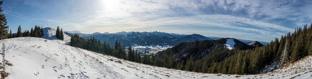 Winter mountain panorama veiw of Hoernle mountain in Bavaria, Germany
