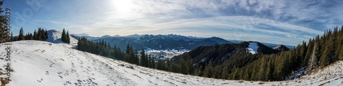 Winter mountain panorama veiw of Hoernle mountain in Bavaria, Germany