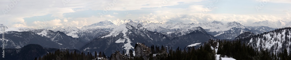Winter mountain panorama of Kampenwand mountain in Bavaria, Germany