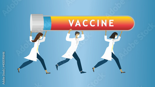 People run to deliver vaccine. Vector illustration. EPS10.