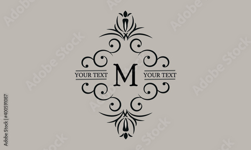 Luxury logo template for business, restaurant, boutique, hotel, jewelry, greeting cards, invitations, menus, labels, heraldry, fashion. Premium monogram design with the letter M.