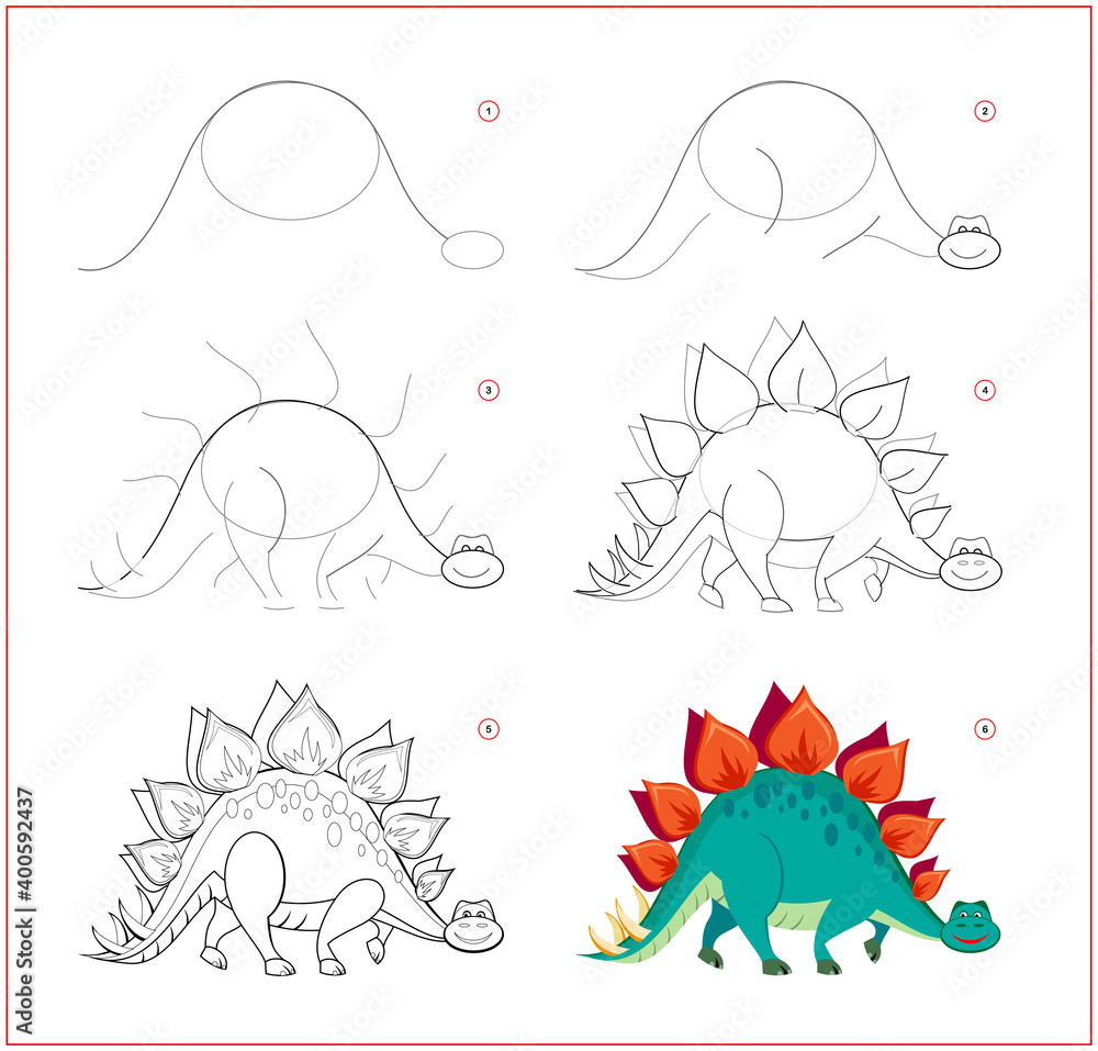 How to draw cute toy stegosaurus. Educational page for children. Creation  step by step prehistoric animal illustration. Printable worksheet for kids  school exercise book. Online education. Stock Vector | Adobe Stock