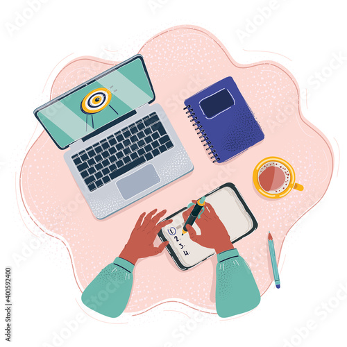 Vector illustration of new year resolutions set goal. Top wiev.