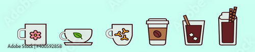 set of coffee cartoon icon design template with various models. vector illustration isolated on blue background