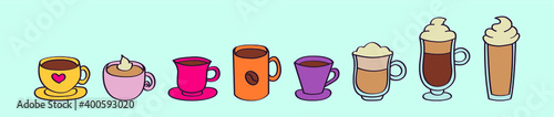 set of coffee cartoon icon design template with various models. vector illustration isolated on blue background
