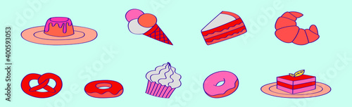 set of Popular desserts cake, donuts and more icon design template with various models. vector illustration isolated on black background