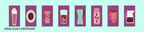 set of coffee cartoon icon design template with various models. vector illustration isolated on blue background