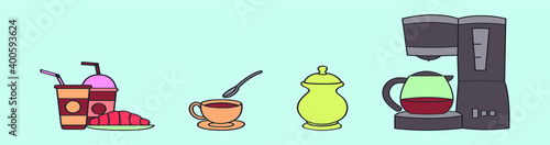 set of coffee cartoon icon design template with various models. vector illustration isolated on blue background