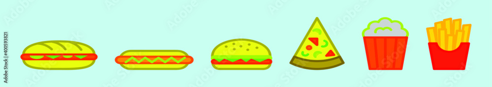 set of fast food cartoon icon design template with various models. vector illustration isolated on blue background set of fast food cartoon icon design template with various models. vector illustration isolated on blue background