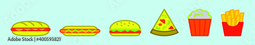 set of fast food cartoon icon design template with various models. vector illustration isolated on blue background