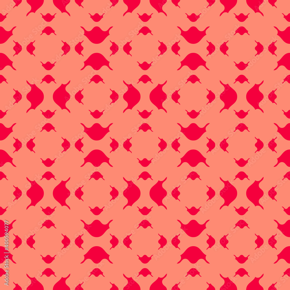 Abstract ornamental seamless pattern. Simple vector texture with curved shapes, floral silhouettes. Elegant geometric background in red and coral color. Stylish repeat design for decor, wallpapers