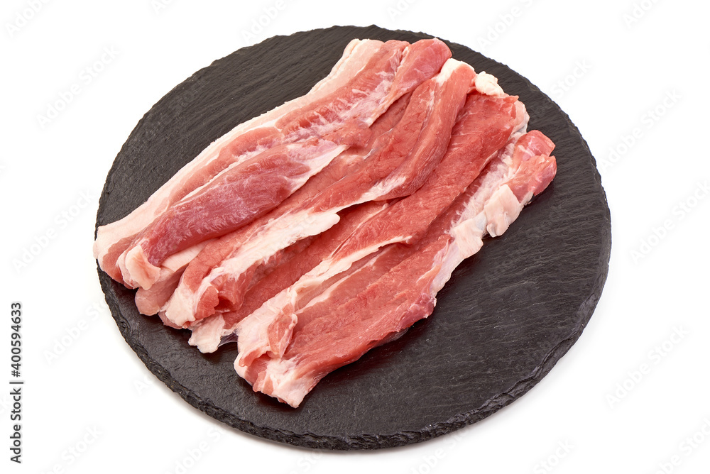 Raw bacon steaks, isolated on white background Raw bacon steaks, isolated on white background