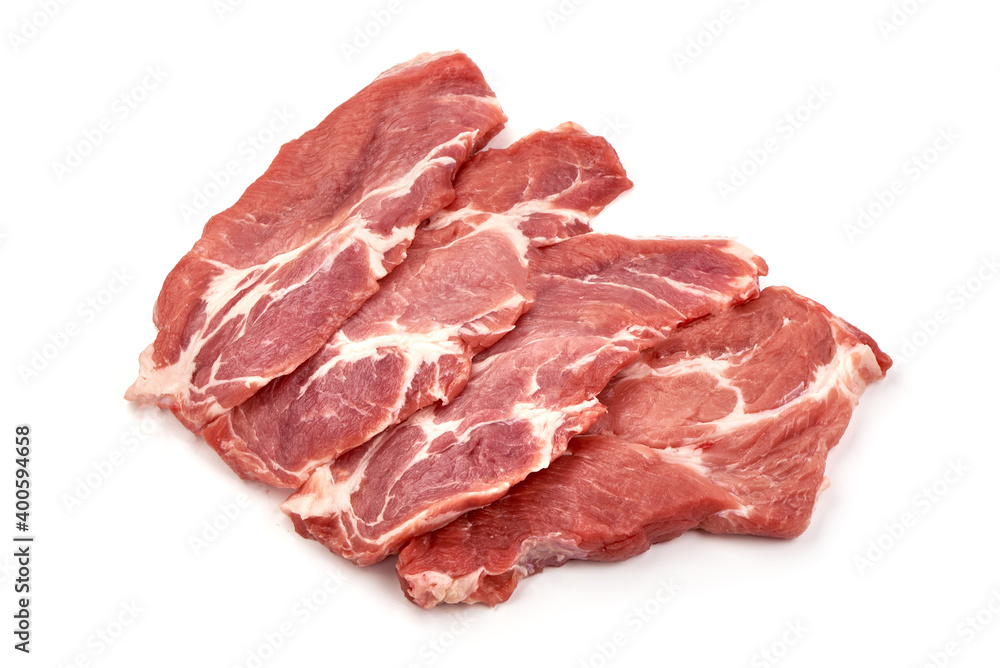 Raw pork meat, isolated on white background