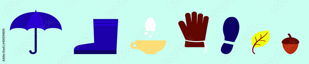 set of autumn element cartoon icon design template with various models. vector illustration isolated on blue background set of autumn element cartoon icon design template with various models. vector illustration isolated on blue background