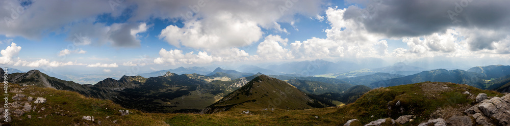 Mountain view panorama from Krottenkopf mountain, Estergebirge mountains in Bavaria, Germany