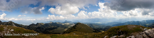 Mountain view panorama from Krottenkopf mountain, Estergebirge mountains in Bavaria, Germany