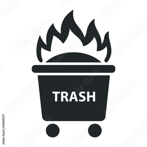 burning trash icon in a bin on wheels. flat vector illustration isolated on white background.