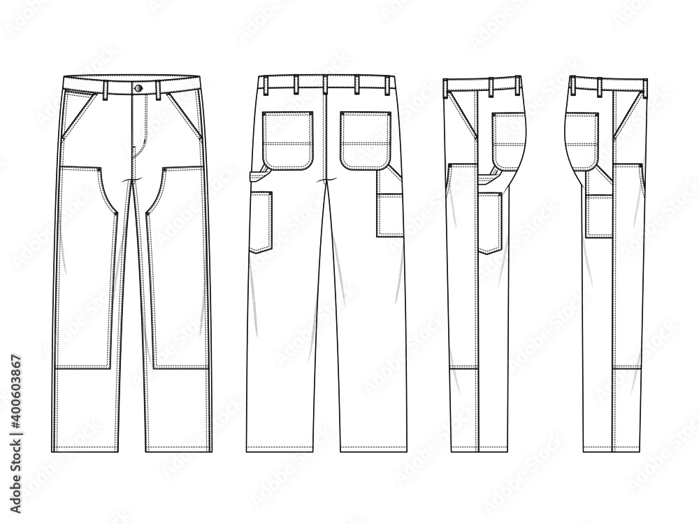 Double Knee Pant Front, view, side views Stock Vector Adobe Stock