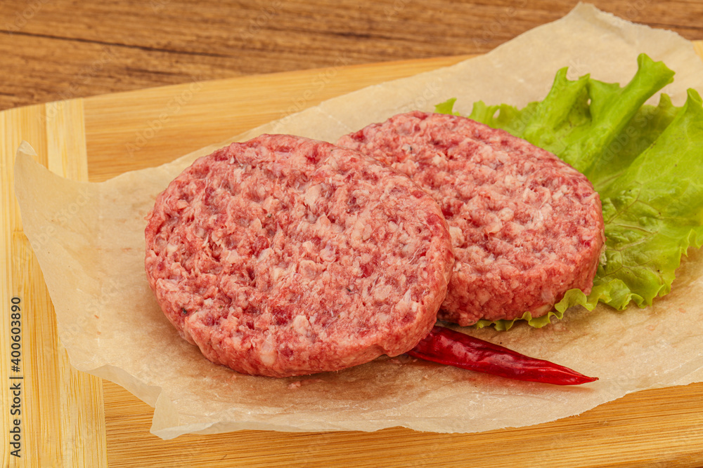 Raw beef cutlet for burger Raw beef cutlet for burger