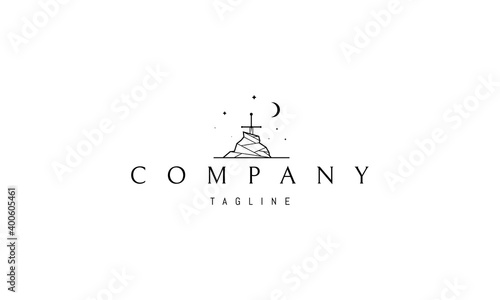 Vector logo on which an abstract image of the sword of king arthur.