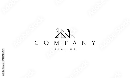 Vector logo on which an abstract image of camping in a linear style.