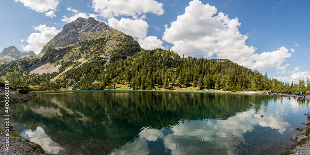 Mountain panorama view of famous lake Seebensee, Tyrol, Austria