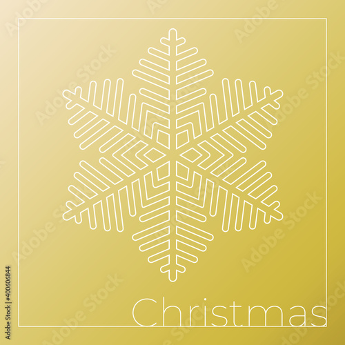 Christmas and New Year with white snowflake on golden background. Xmas and New 2021 Year celebration preparation. Vector flat cartoon style. Greeting card, banner, poster