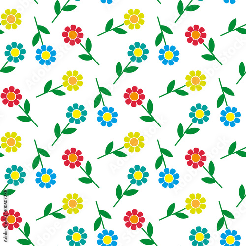 Wallpaper Mural Beautiful bright multicolored flowers isolated on white background. Cute floral seamless pattern. Vector flat graphic illustration. Texture. Torontodigital.ca