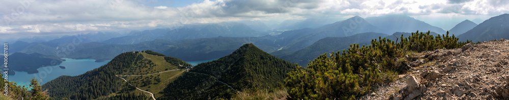 Panorama from mountain Herzogstand in Bavaria, Germany