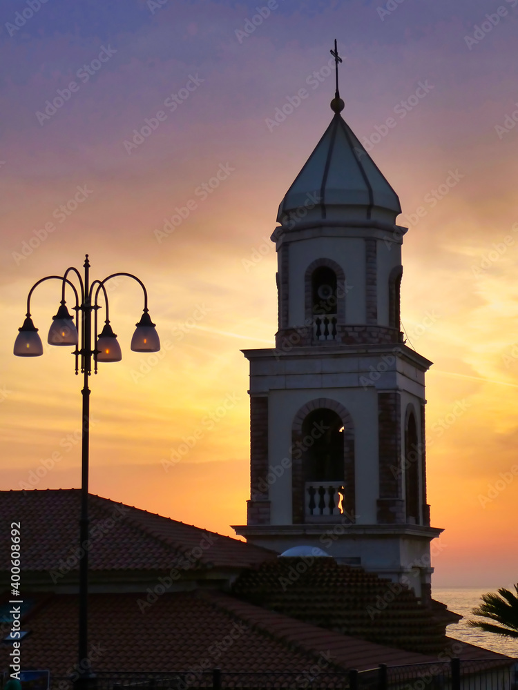 Belltower of a church in Santa Maria di Castellabate, Salerno, Italy Belltower of a church in Santa Maria di Castellabate, Salerno, Italy