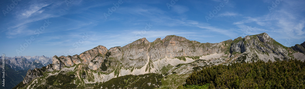 Mountain panorama from Gschollkopf mountain, Rofan, Tyrol, Austria in summertime