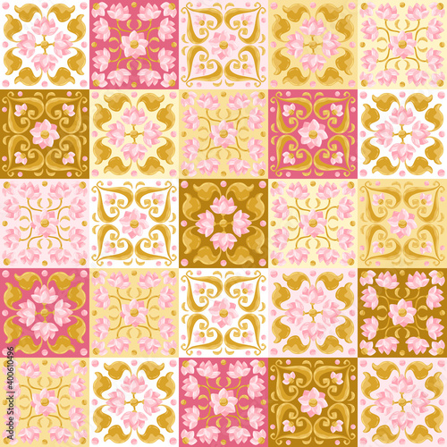 Ceramic tile pattern with lotus.