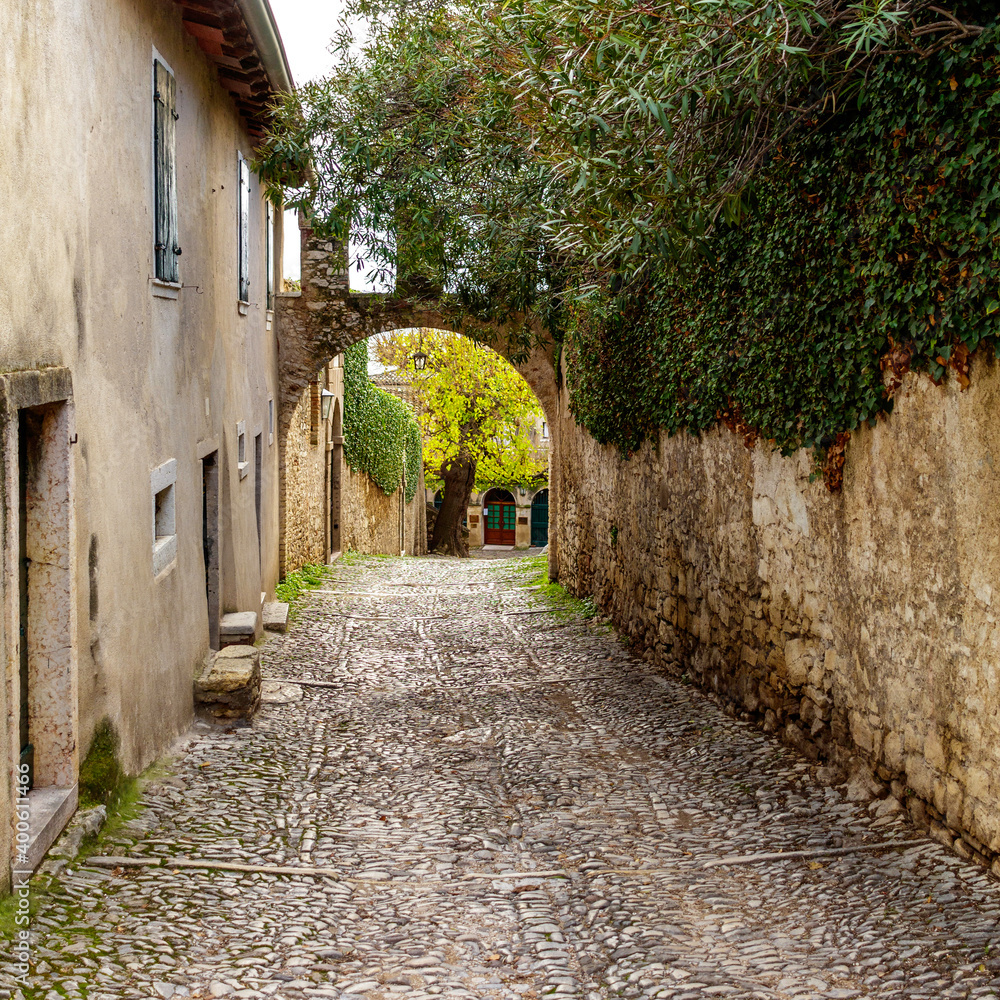 Avenue leading to the park of San Vigilio. The park forms a peninsula that closes the Gulf of Garda to the northwest. San Vigilio has always been a destination for illustrious visitors.
