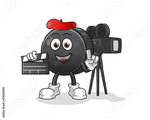 Hockey puck director mascot. cartoon vector