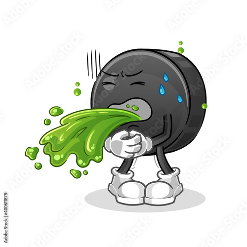 Hockey puck throw up cartoon. cartoon mascot vector